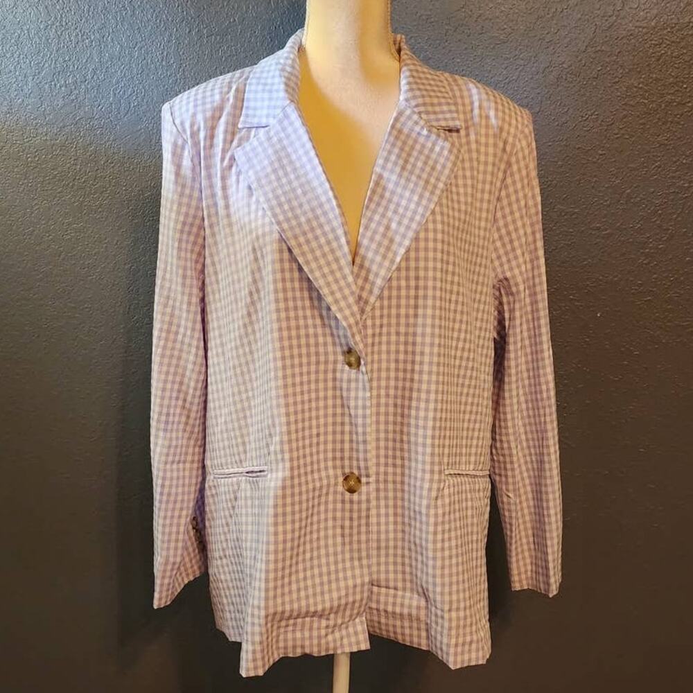 Cyrus Women's Purple & White 2 Button Front Closure Gingham Blazer Size Medium